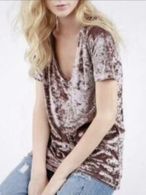 🔮 POL Velvet V-Neck Short Sleeve Top - Grey-purple